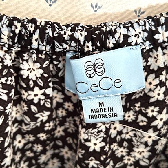 CeCe Square Neck Floral Blouse M Black White NWT Top Womens Flowy Demure Boho - Picture 5 of 6